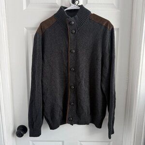 Tricots St. Raphael Greyish Black Botton Cardigan Sweater W/Suede Shoulder Sz L